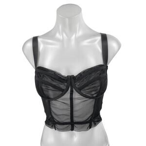 Guizio Zita Black Sleeveless Sheer Mesh Corset Bustier Camisole Crop Top Size S